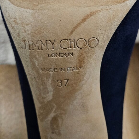Jimmy Choo Agnes Suede Navy Heels, Sz 37 - Box & Dust Bag - Picture 9 of 13